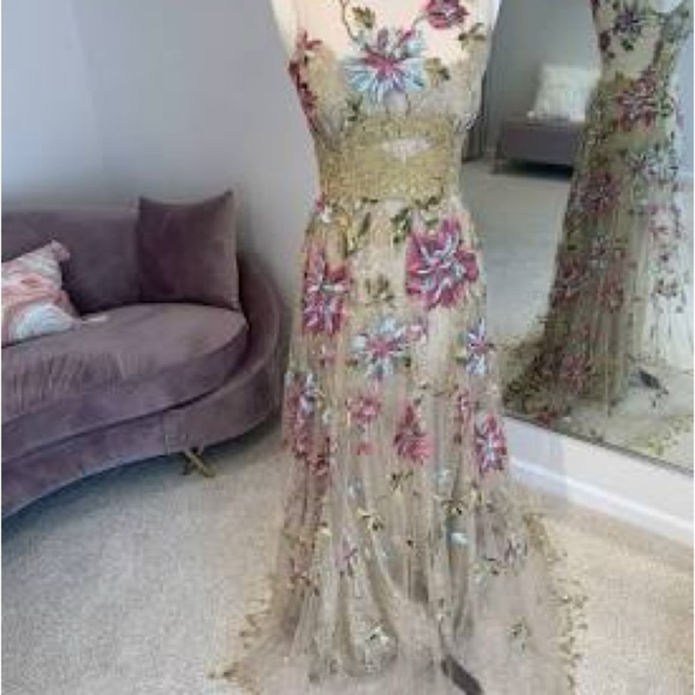 Floral Embroidered Evening Gown
